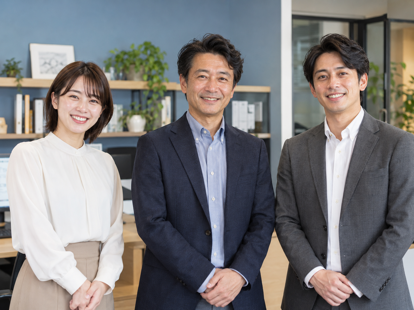 不動産会社の社員が社内に集まるイメージ