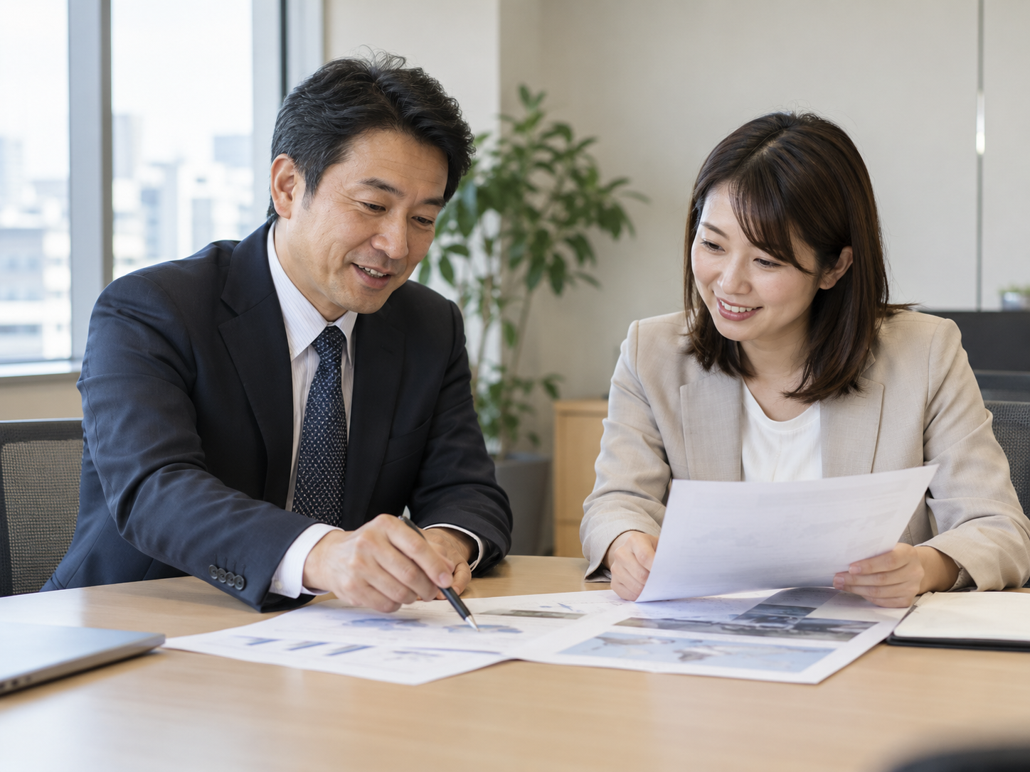 商社の社員が社内で打ち合わせをするイメージ