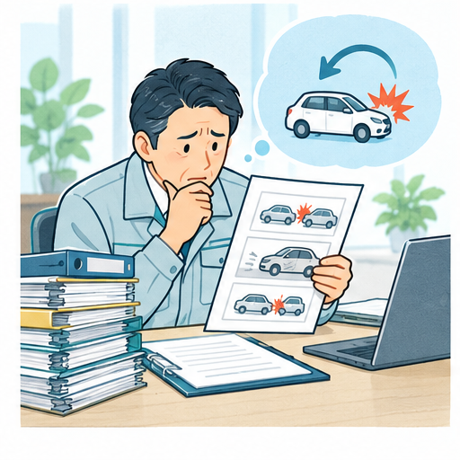 過去の事故資料を確認する担当者のイラスト